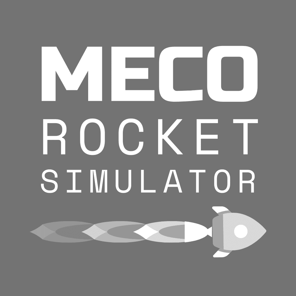 The Meco Rocket Simulator square logo in gray.