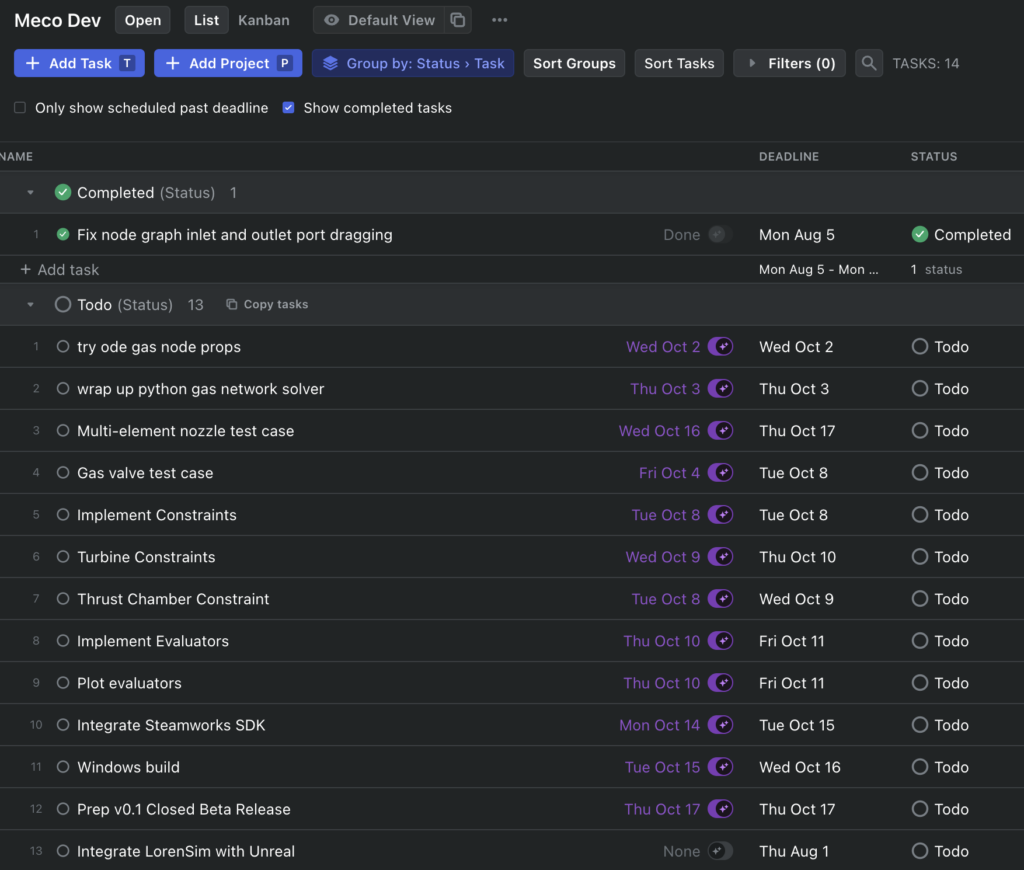 Meco Dev Project Tasks - 1 Oct 2024